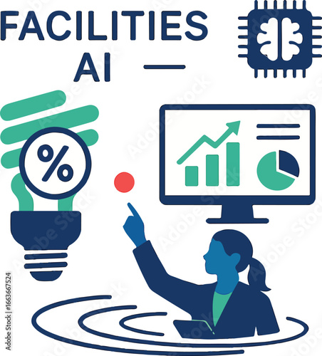 Facilities AI energy saver bulb with % drop Illustration