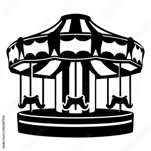 Monochrome carousel with mustache seats, a classic carnival fairground attraction design