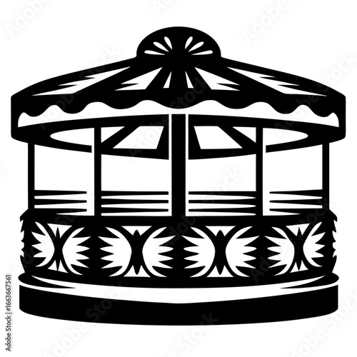Black and white vector illustration of an ornate gazebo structure