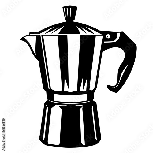 Stylized black and white Moka pot illustration for coffee brewing