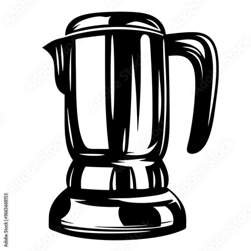 Monochrome vector art illustration of a Moka pot coffee maker isolated