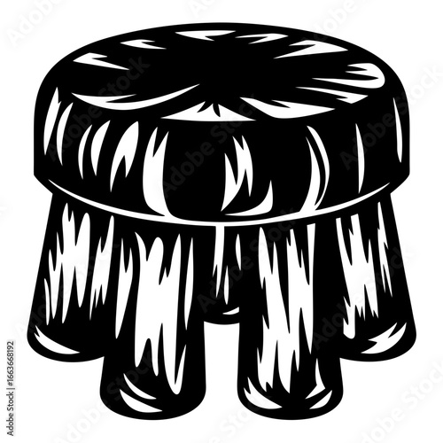 Monochrome cartoon illustration of a creepy three legged stool or creature
