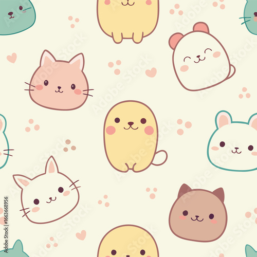 Wallpaper Mural Seamless pattern with cute cartoon animals isolated on white background for kids textile or wrapping paper Torontodigital.ca