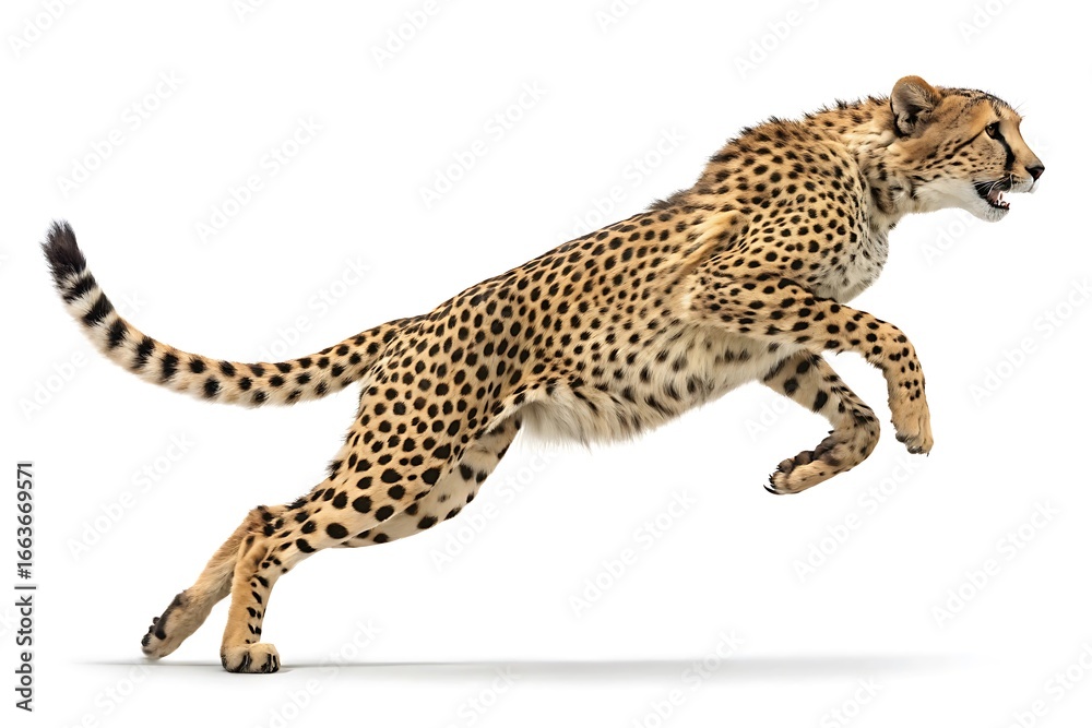 Fototapeta premium Cheetah leaping in the air on a white background