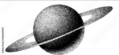 Vintage dotwork solar eclipse with saturn effect design for posters and cards