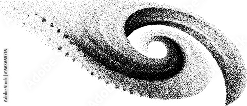 Abstract stippling dotwork art of a spiral galaxy with mezzotint effect for design and decor