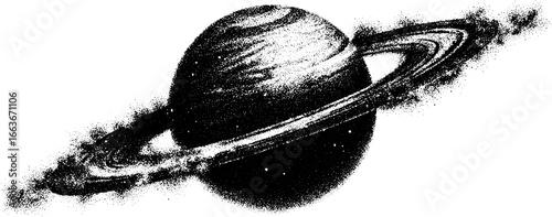 Surreal planetary illustration with stipple and dotwork technique for artistic design