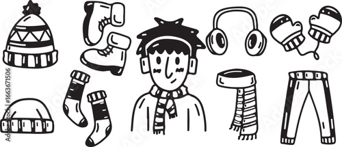 Cartoon Boy with Headphones – Music, Listening, Audio, Entertainment, Fun, Cool, Character, Illustration, Doodle, Hand Drawn, Teenager, Creative, Relax, Sound, Art, Sketch, Minimal, Vector
