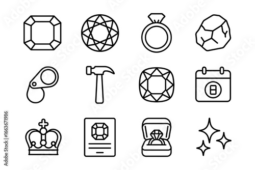 Elegant gem and jewelry icons in linear style for creative design projects