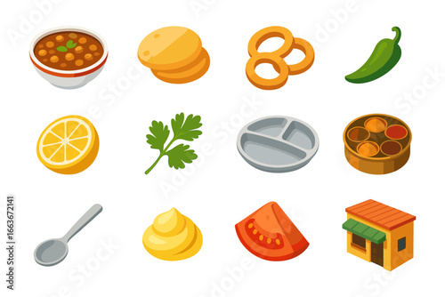 Indian cuisine icons set featuring popular foods in a modern flat design
