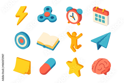Colorful isometric icons for digital applications and design projects