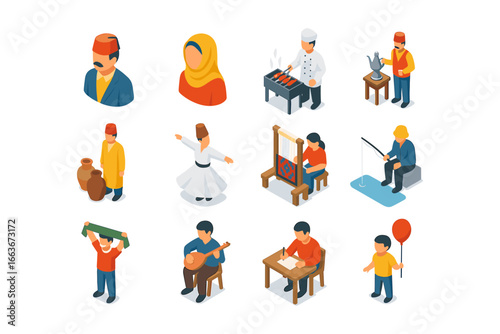 Isometric cultural activities and traditions collection