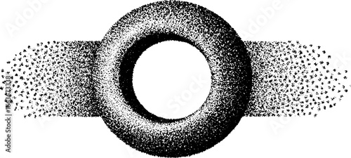 Abstract stipple dotwork illustration of torus shape with geometric gradation effect