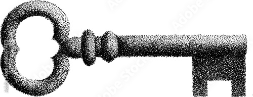 Vintage key design with stipple dotwork technique for art and tattoo inspiration