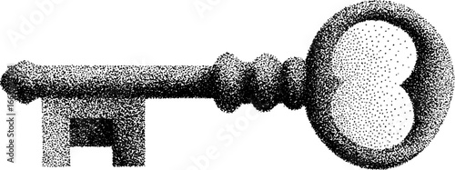 Vintage key with stipple dotwork design for artistic and tattoo concepts