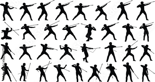 Javelin Throw Silhouettes, Athletic Throwing Poses, Javelin Sports Action, Track and Field Silhouettes, Javelin Athlete Movements, Throwing Technique