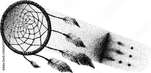 Intricate stippling of abstract dream catcher for creative design