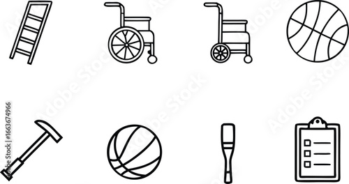 Rehab and recovery outline icons vector graphics for health and wellness