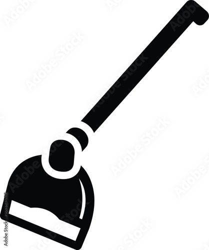 Black and White Icon of a Garden Hoe with Long Handle.