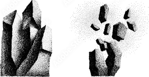 Abstract stippling art of a fragmented monolith for creative design