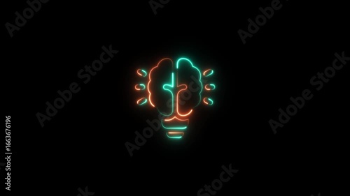 Glowing neon resourceful icon isolated on black background. 4k Video motion graphic animation