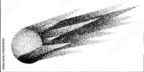Stippling dotwork illustration of comet nucleus with halftone effects for design