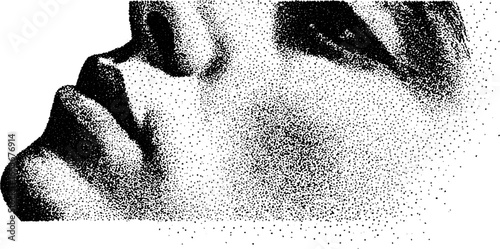Abstract portrait in stippling technique featuring dotwork and continuous style