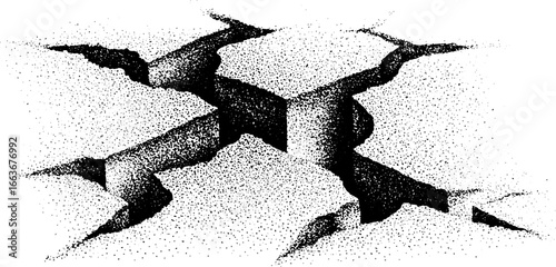 Abstract stippling dotwork of cracked square for artistic design