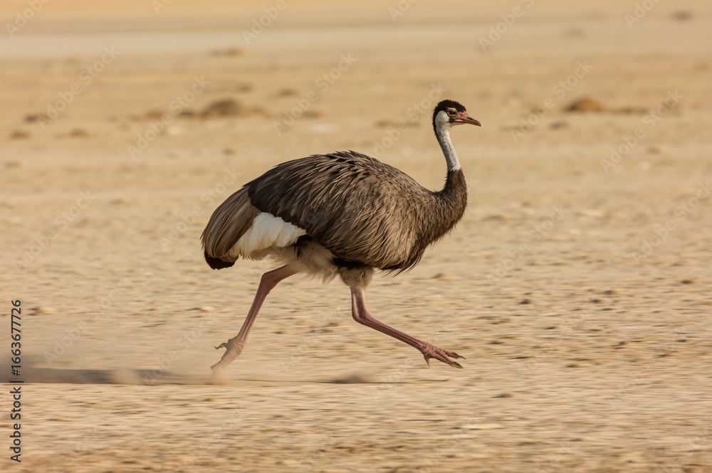 Fototapeta premium Rhea running desert, dust, wildlife, safari, nature
