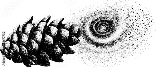 Vintage stippling illustration of hops cone with morphing dotwork effect