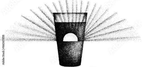 Minimalist stipple dotwork of beer glass with radiant burst for creative design