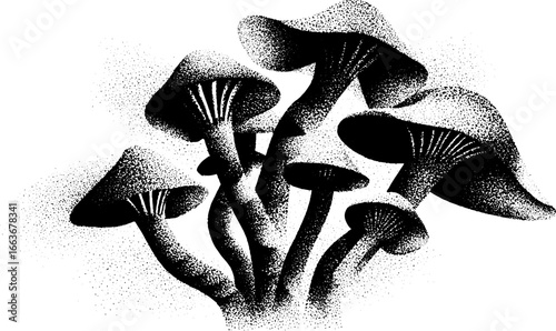 Stippling mushroom art: vintage dotwork design for nature-inspired creations