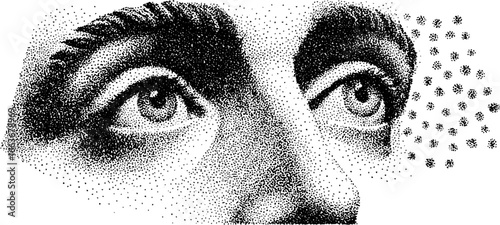 Psychedelic face art stipple drawing with dotwork technique for unique design