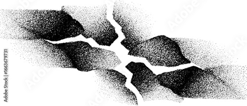 Stippling dotwork illustration of shattered glass with textured effect for design use