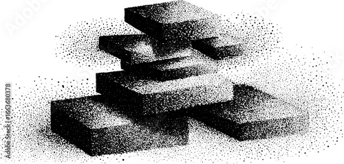 Artistic stippling dotwork of stacked squares with vintage halftone effect for design projects