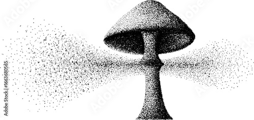 Surreal cosmic mushroom in stipple dotwork art for creative design