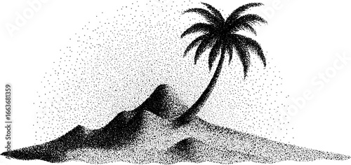 Stipple dotwork art of a tiny island with palm tree