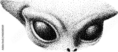 Trippy alien head stipple art with halftone texture for creative design