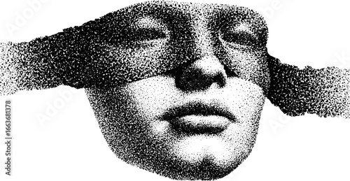 Abstract stippling dotwork portrait with trippy geometric patterns for design
