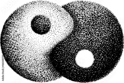Yin yang stippling dotwork art with halftone texture for print design