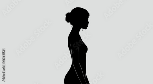 Elegant Woman Profile Silhouette with Hair Bun Minimalist Design Black and White Side View Clean Lines Artistic Illustration silhouette