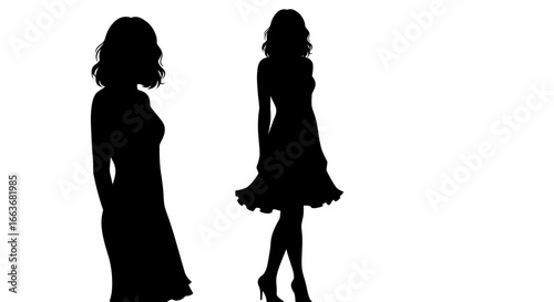 Elegant Woman in Dress Silhouette Black and White Vector Illustration Features a striking silhouette style perfect for design projects silhouette