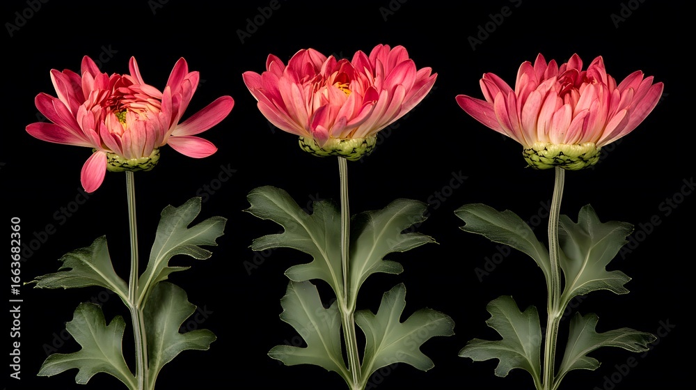 Obraz premium Stunning Pink Chrysanthemum Flowers Botanical Photography Triptych