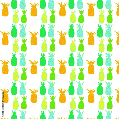 Pattern con ananas colorate con colori vivaci isolate su sfondo bianco