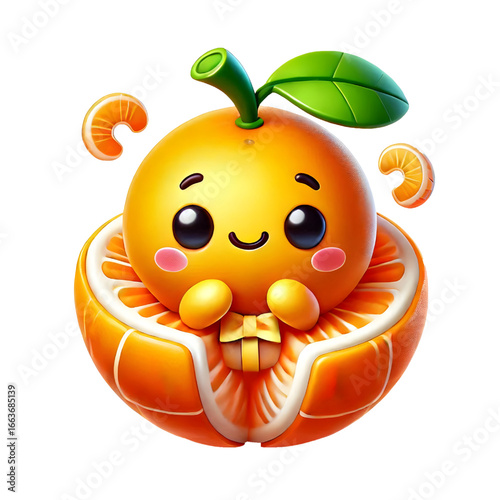 Cute 3d mandarin design isolated on white background