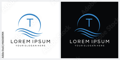 initial letter T wave ocean sea water logo design inspiration