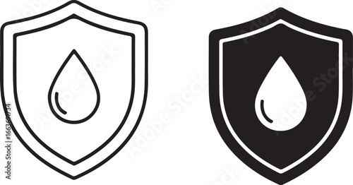 Solid Shield with Water Drop Icon Set