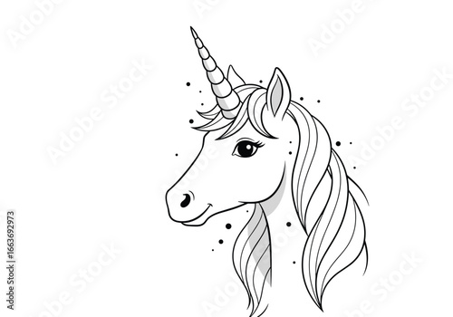 Enchanting unicorn head illustration with sparkling details and flowing mane capturing mythical charm