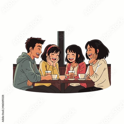 Diverse young friends share authentic laughter and heartfelt conversations over coffee in a modern urban cafe, fostering true connections and vibrant community.