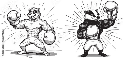 Illustration of a Animals dressed in boxing gloves portraying a strong and confident stance in a playful cartoon style 